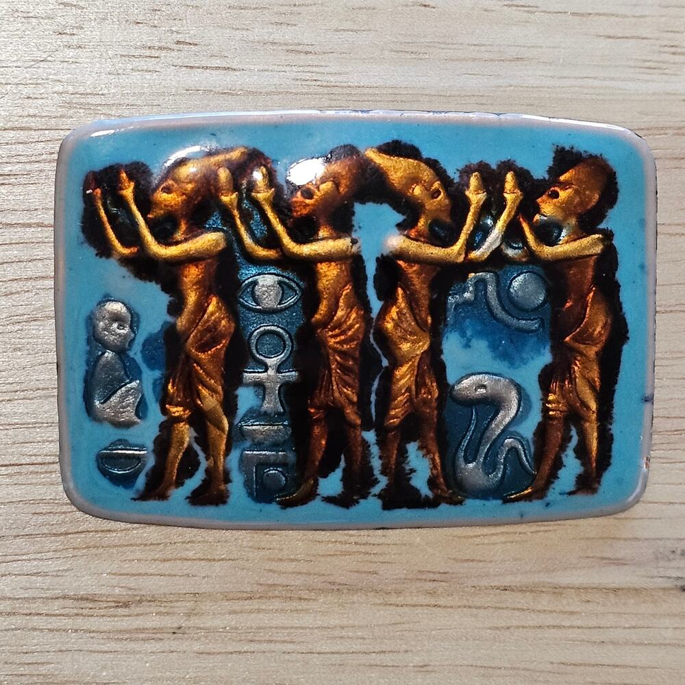 Egyptian Pharaohs & Symbols Ginbari Style Brooch Blue and Gold